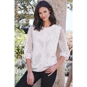 SOFT SURROUNDINGS -NWT- White Linaria Sheer Lace Long Sleeve Blouse | S